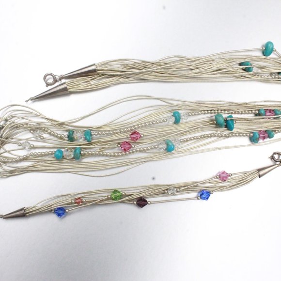 CAROLYN RELIOS LIQUID STERLING SILVER TURQUOISE GLASS FLOATING BEADS NECKLACE SE - Picture 3 of 8